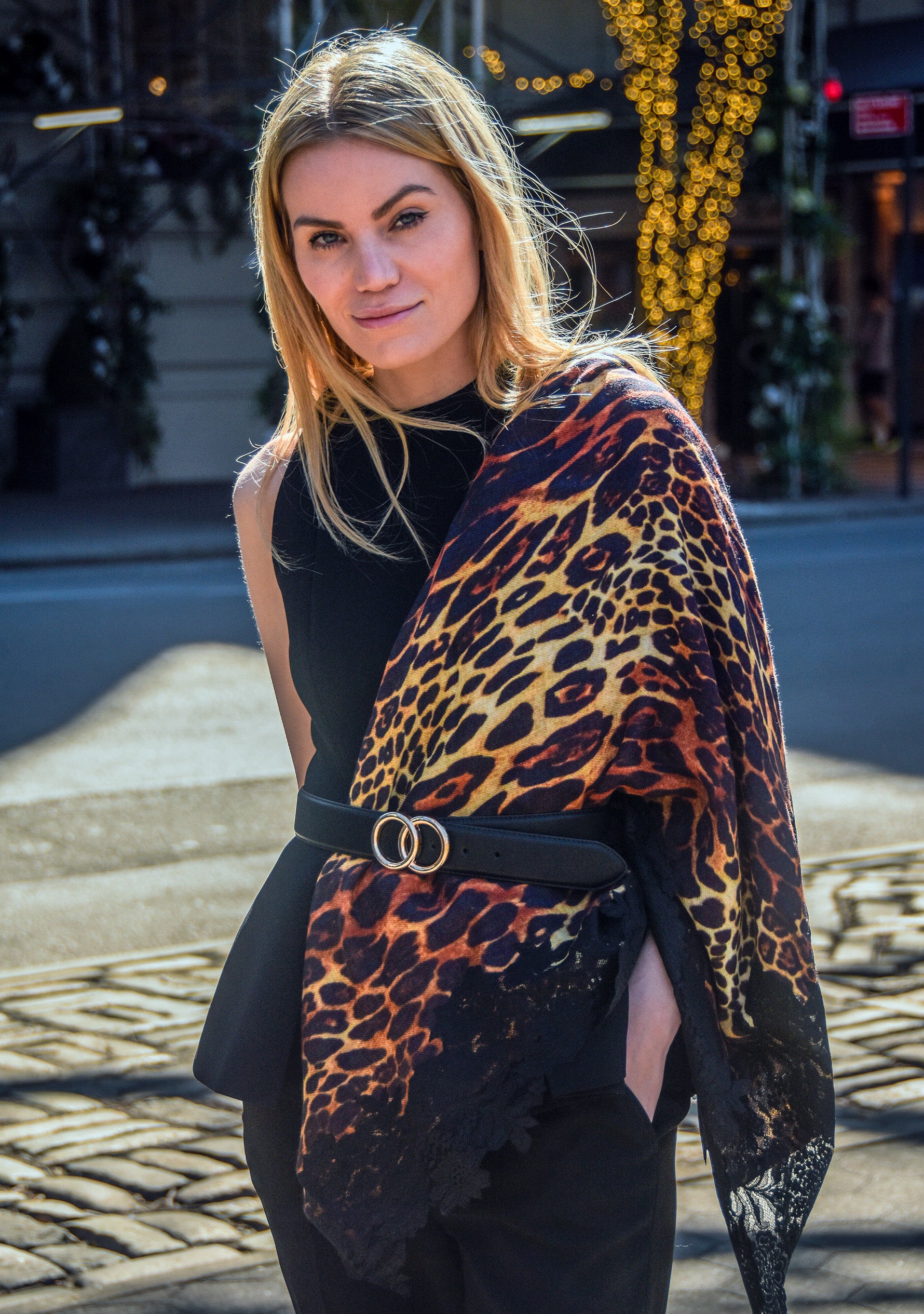 Black Leopard Print Wool & Silk Scarf
Black Lace